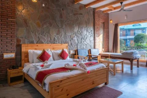 room with stone wall