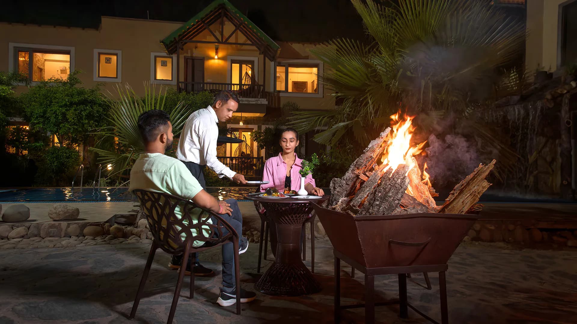 Guest enjoying outdoor Bonfire