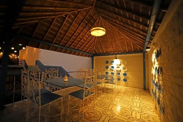 indoor lunge area with wooden interior